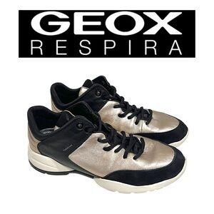 GEOX Respira walking sneakers, buttery soft leather, gold and black, size 7